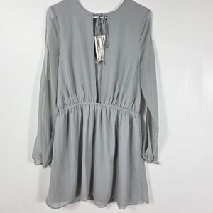 TOBI Gray Long Sleeve Cold Shoulder Tie Neck Mini Dress L G